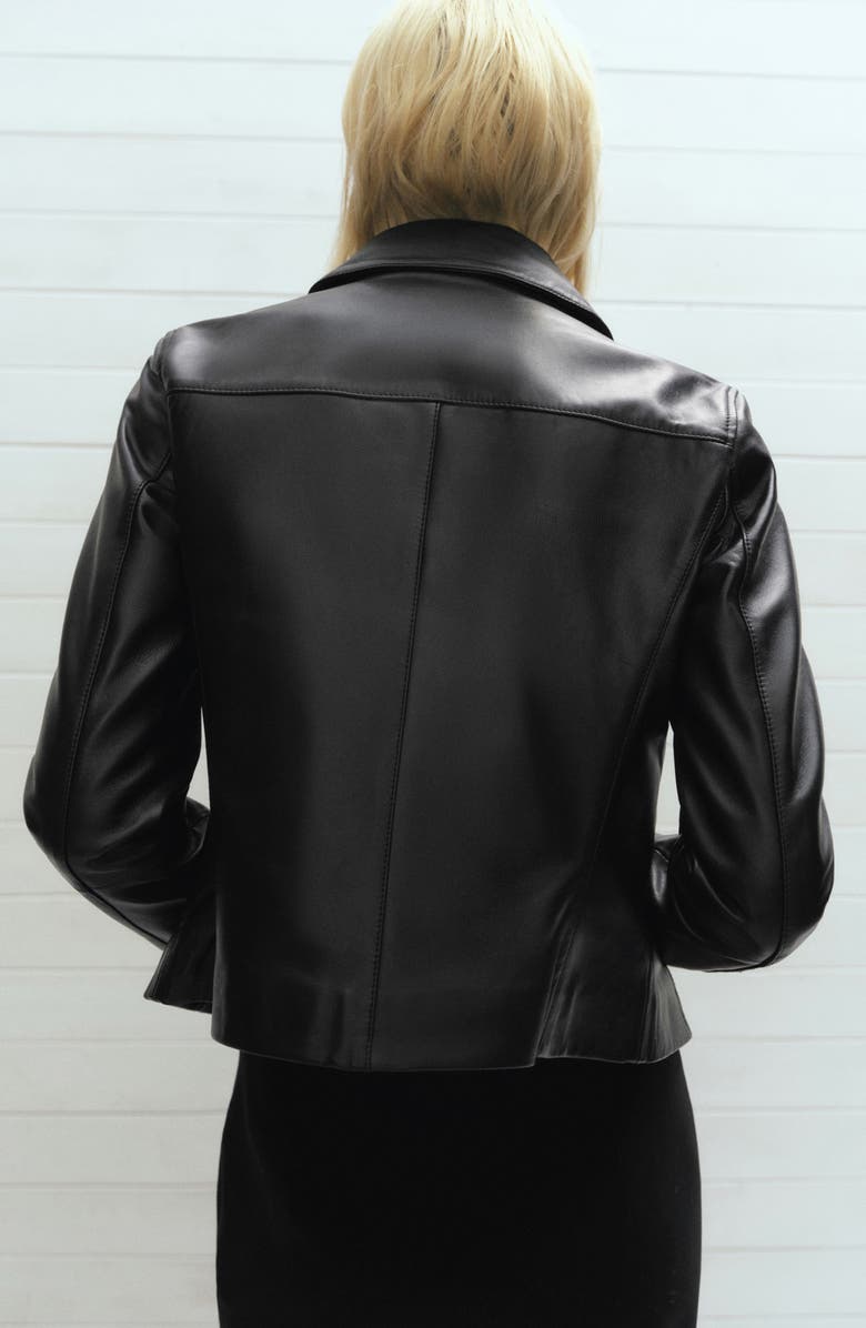 MANGO Leather Zip Jacket, Alternate, color, Black