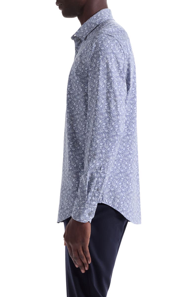 Bugatchi Jimmy OoohCotton<sup>®</sup> Leaf Print Button-Up Shirt, Alternate, color, Steel