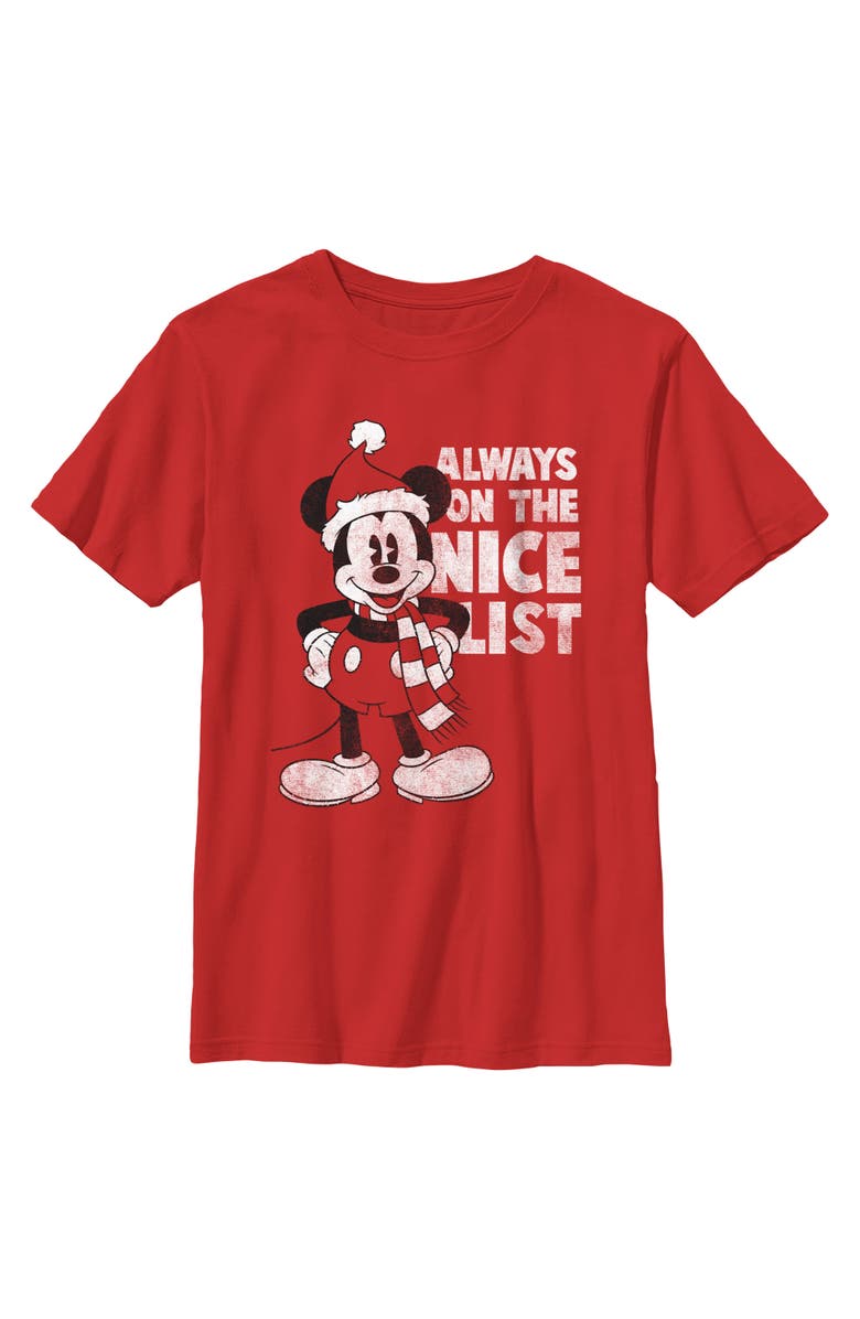 Mickey & Friends Boy's Mickey & Friends Christmas Always on the Nice List Mickey  Graphic T-Shirt, Main, color, Red