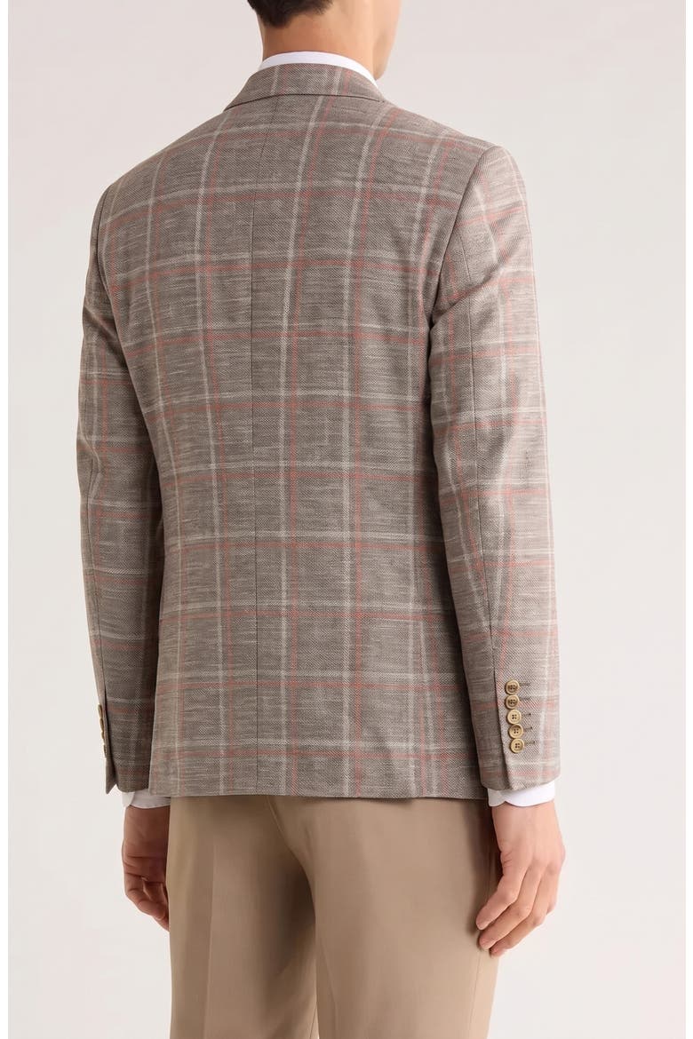 Plaid Stretch Cotton and Linen Blazer, Alternate, color, SAND