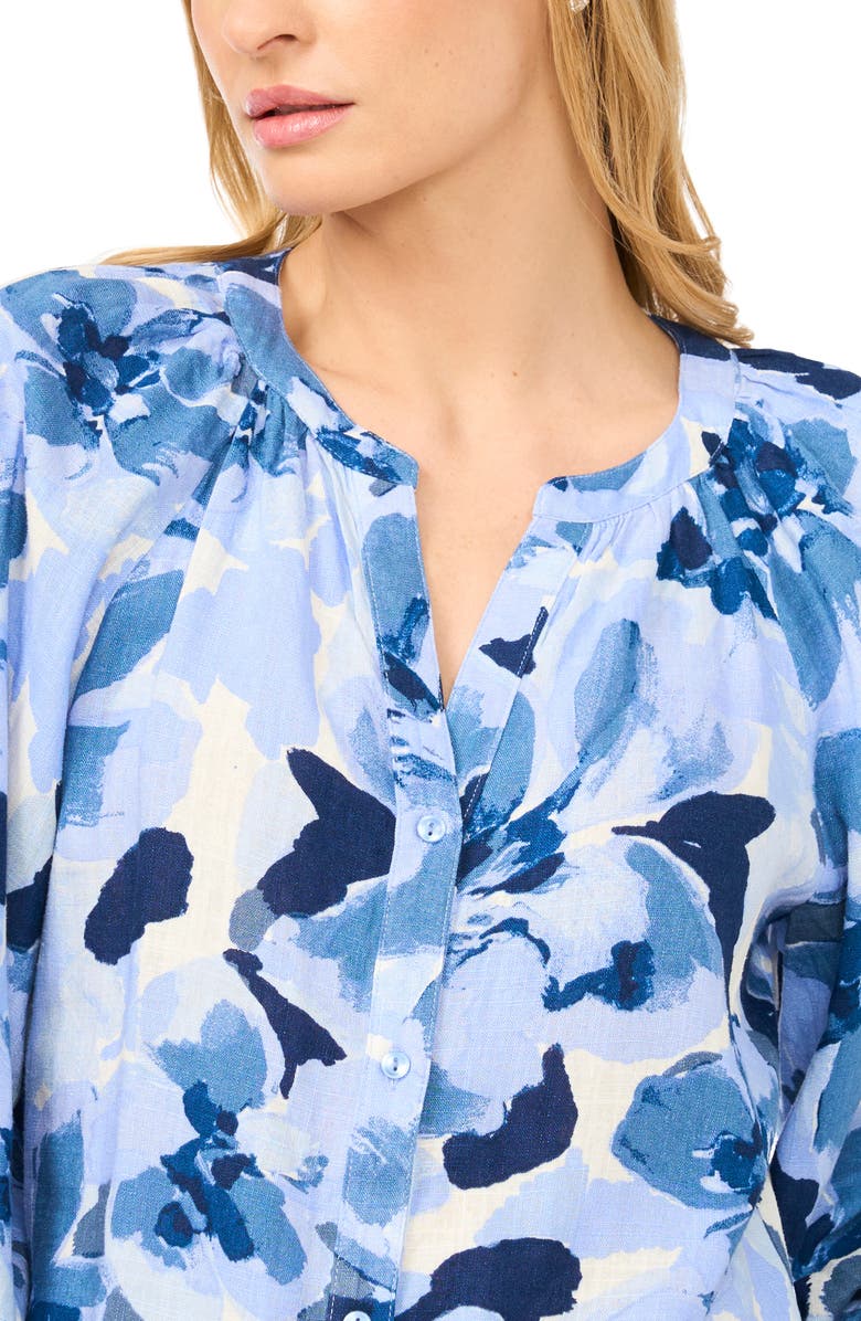 Halogen<sup>®</sup> Floral Raglan Balloon Sleeve Button-Up Top, Alternate, color, Moonlight Blue