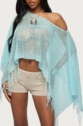 EDIKTED Sequin Fringe Knit Poncho