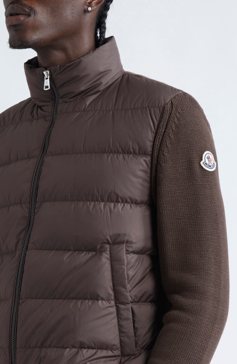 Moncler Quilted Down & Cotton Knit Cardigan, Alternate, color, 