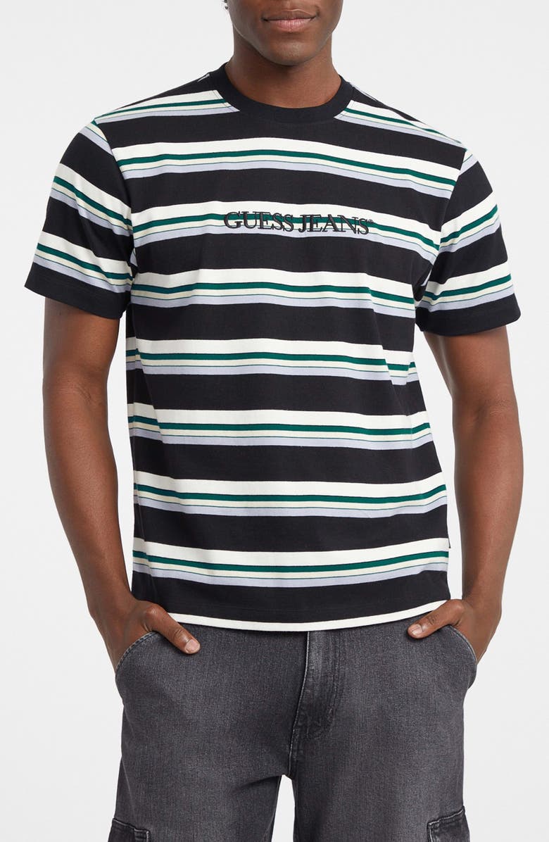 GUESS JEANS Embroidered Logo Stripe Organic Cotton T-Shirt, Main, color, 