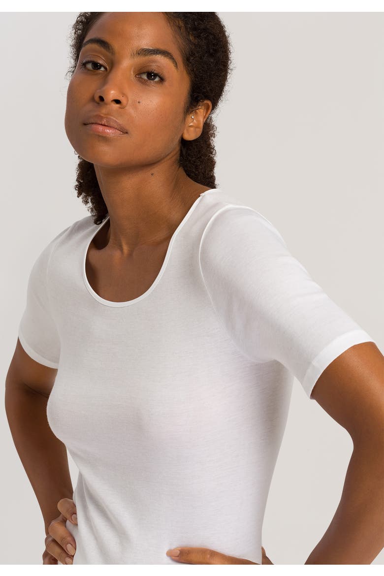 Cotton Seamless Fitted Cotton Round Neck Top, Alternate, color, White