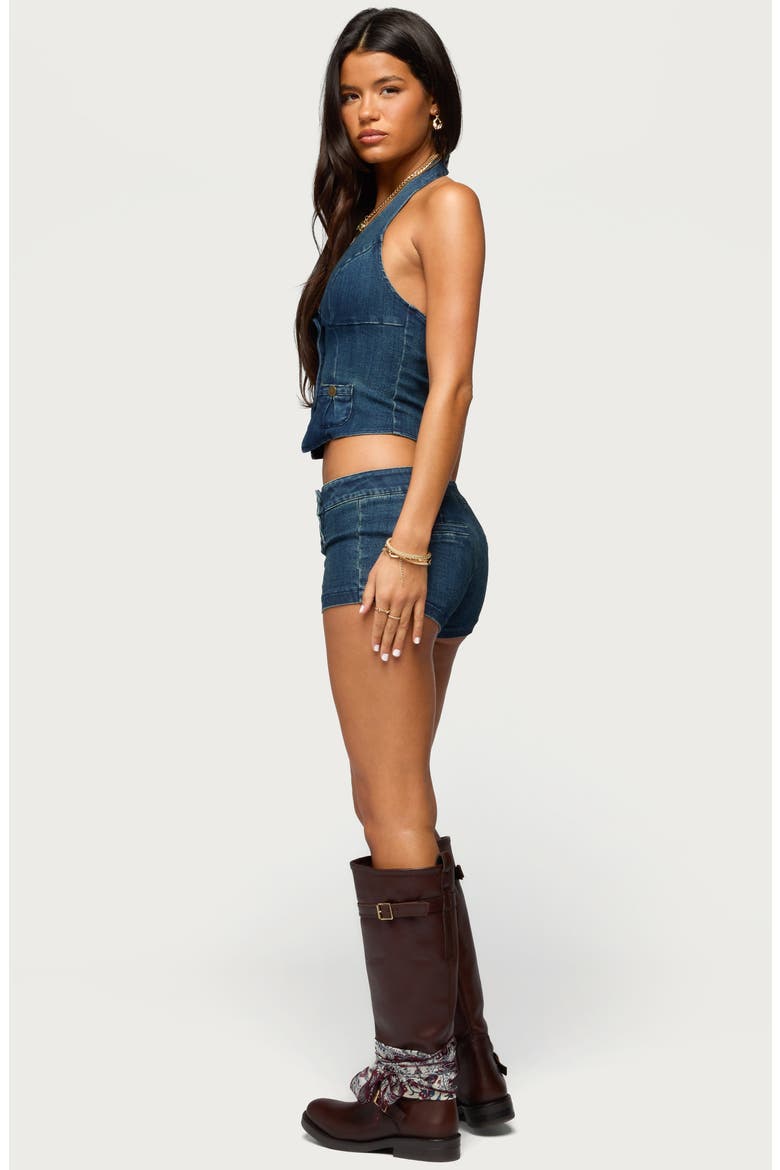 Sashe Denim Halter Top, Alternate, color, BLUE