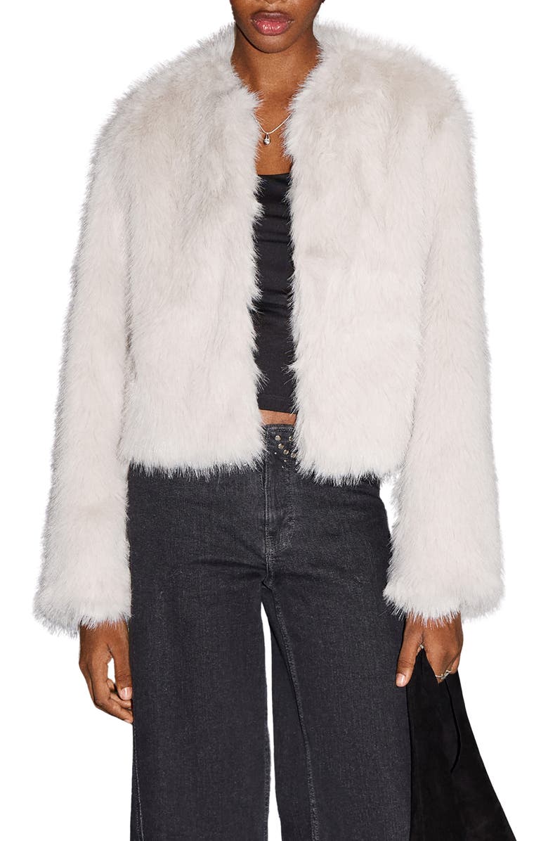 MANGO TEEN Crop Faux Fur Coat, Main, color, Ecru