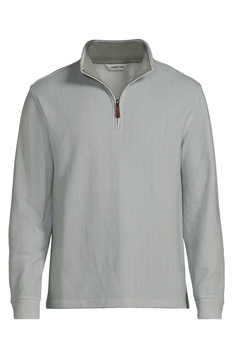 Lands' End Bedford Rib Casual Quarter Zip Sweater, Alternate, color, Granite Mini Gingham