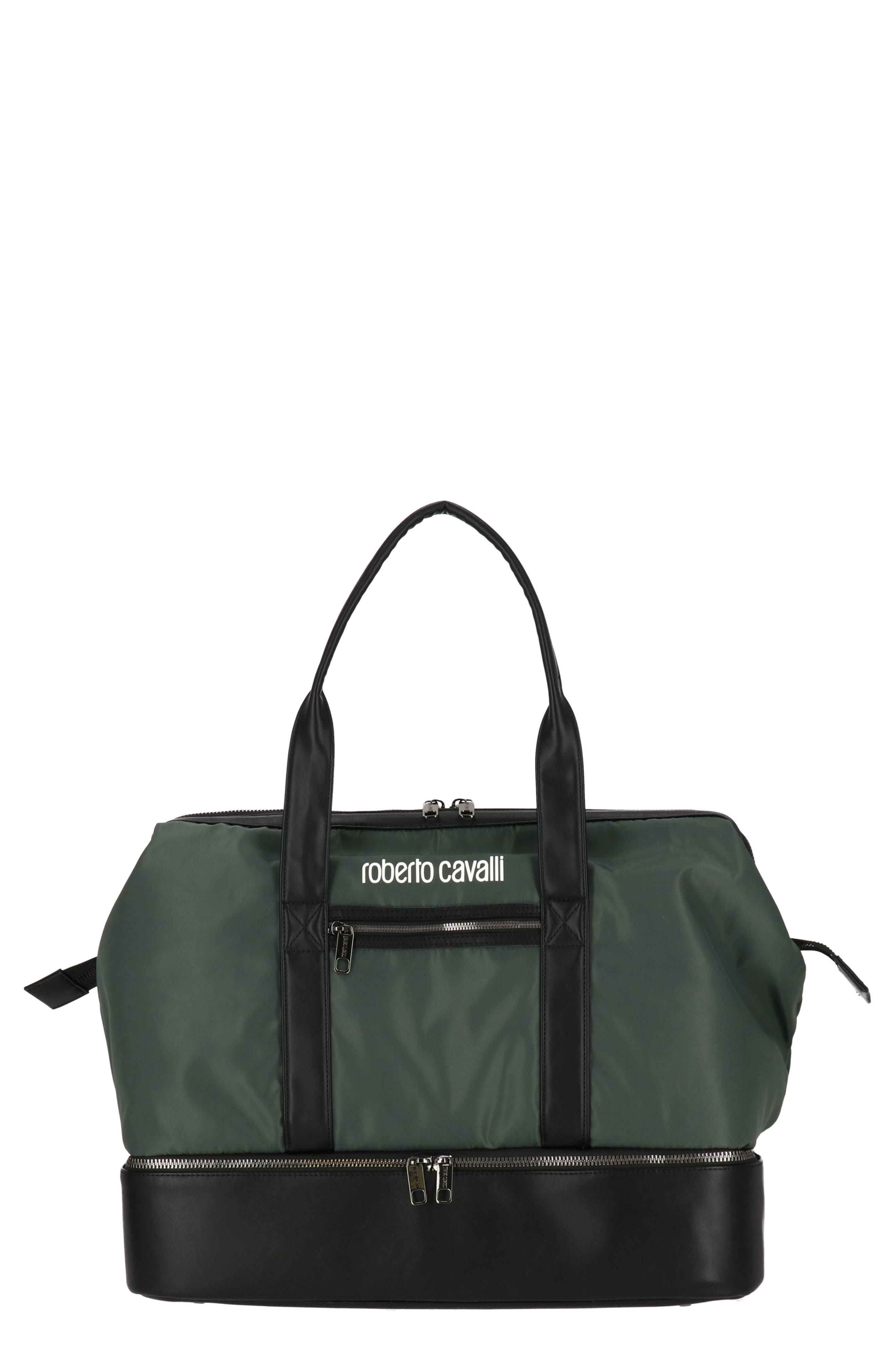 Roberto Cavalli Causal Drop Bottom Nylon Duffle Bag, Main, color, 