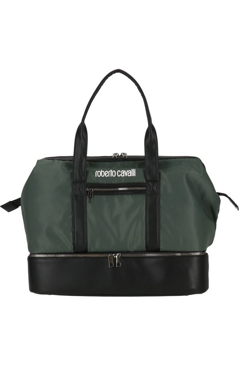 Roberto Cavalli Causal Drop Bottom Nylon Duffle Bag, Main, color,