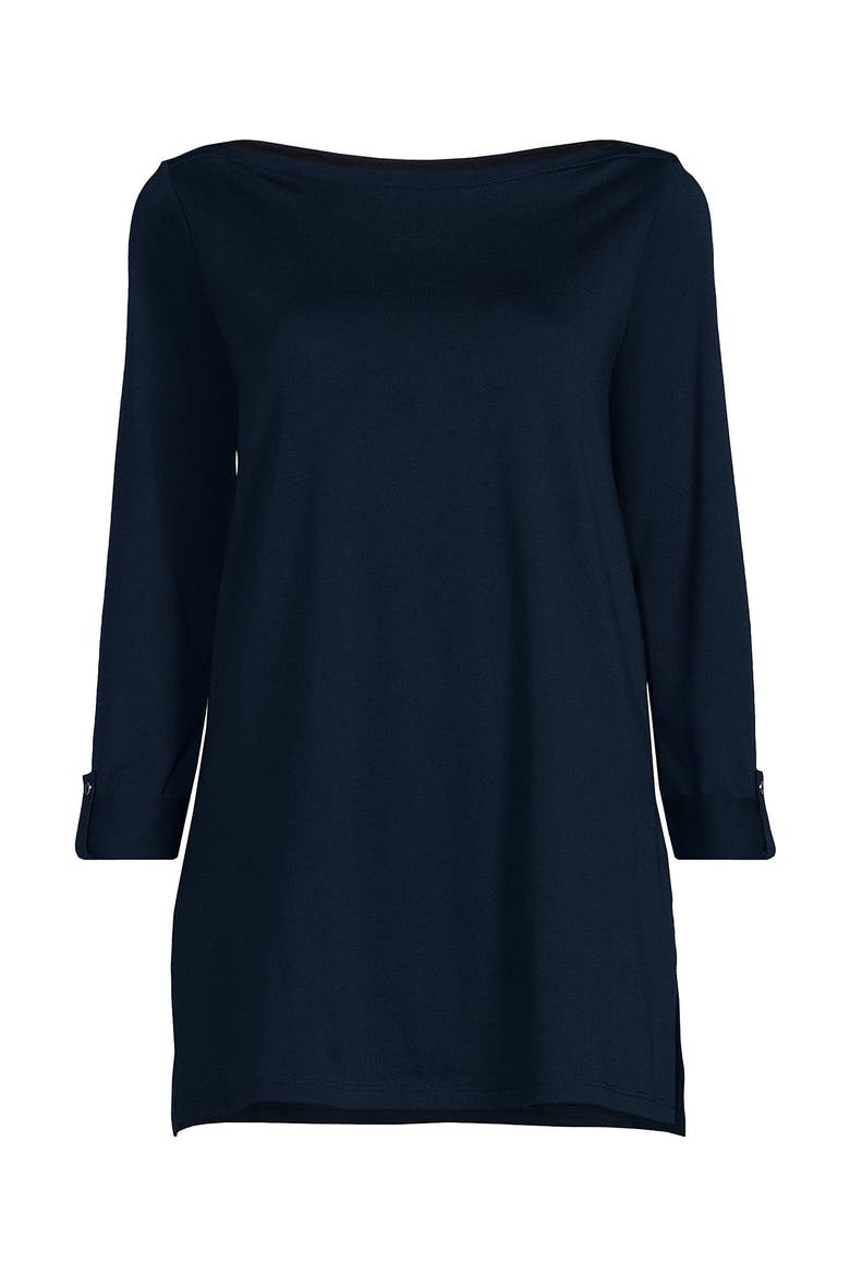 Supima Cotton Adjustable 3/4 Sleeve Boatneck Tunic, Alternate, color, Radiant Navy