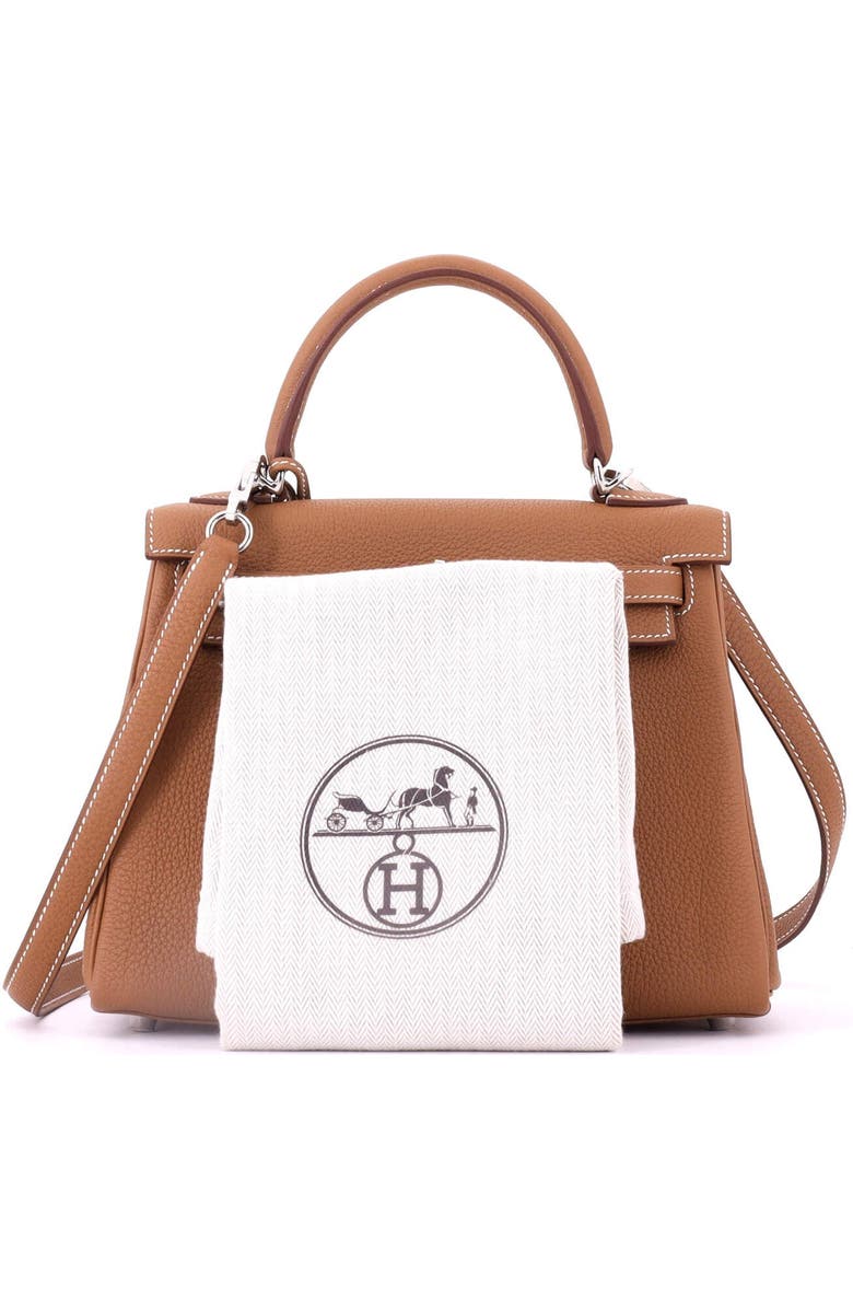 Pre-Owned Hermes Kelly Handbag Brown Togo with Palladium Hardware 25, Alternate, color, Gold