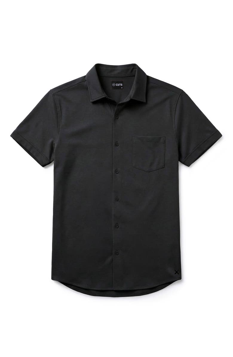 Cuts AO Curved Hem Short Sleeve Button-Up Shirt, Alternate, color, 