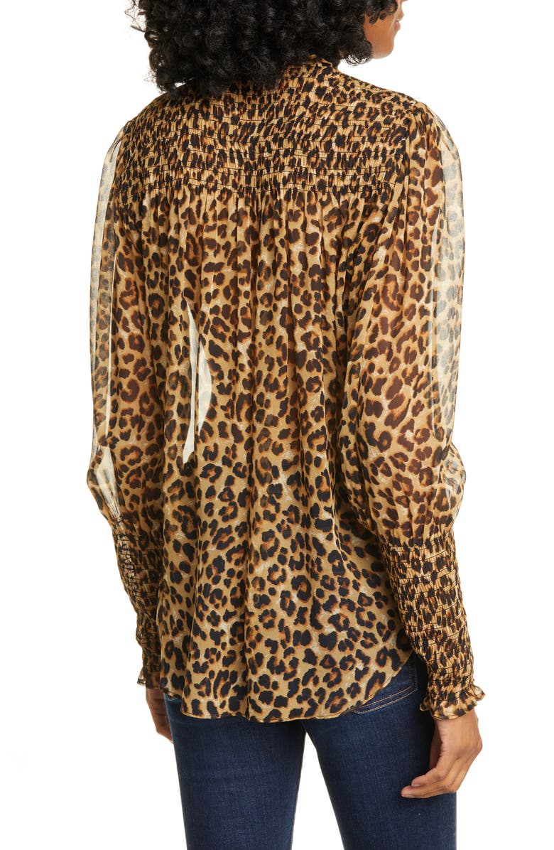 Veronica Beard Jaz Leopard Print Silk Chiffon Blouse, Alternate, color,