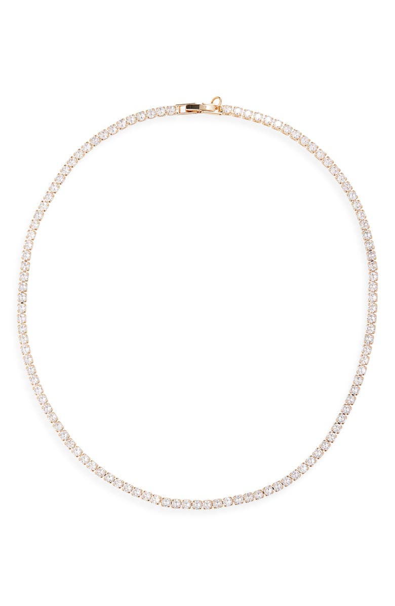 NORDSTROM RACK Cubic Zirconia Tennis Necklace, Main, color, Clear- Gold