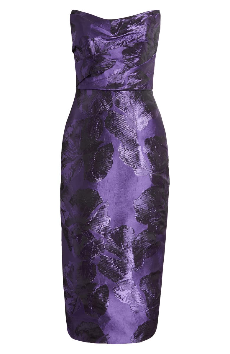 Amsale Floral Jacquard Strapless Column Gown, Alternate, color, 