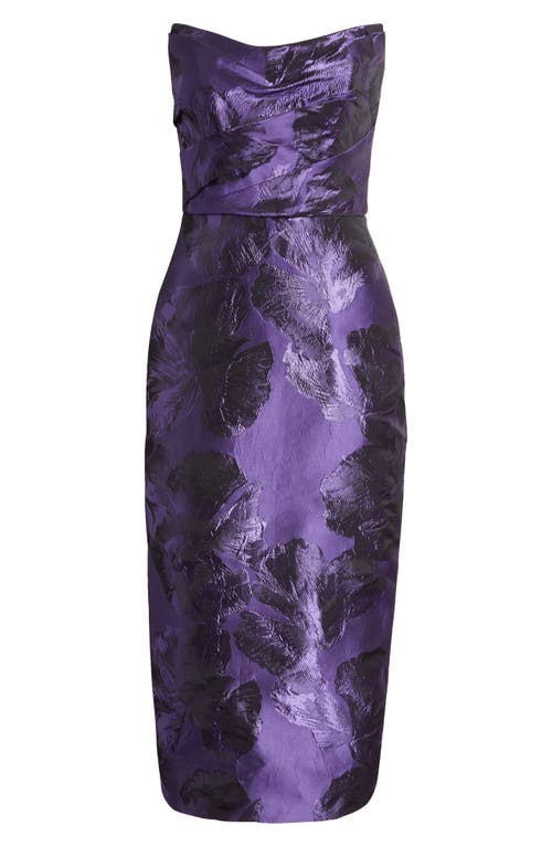 Amsale Floral Jacquard Strapless Column Gown