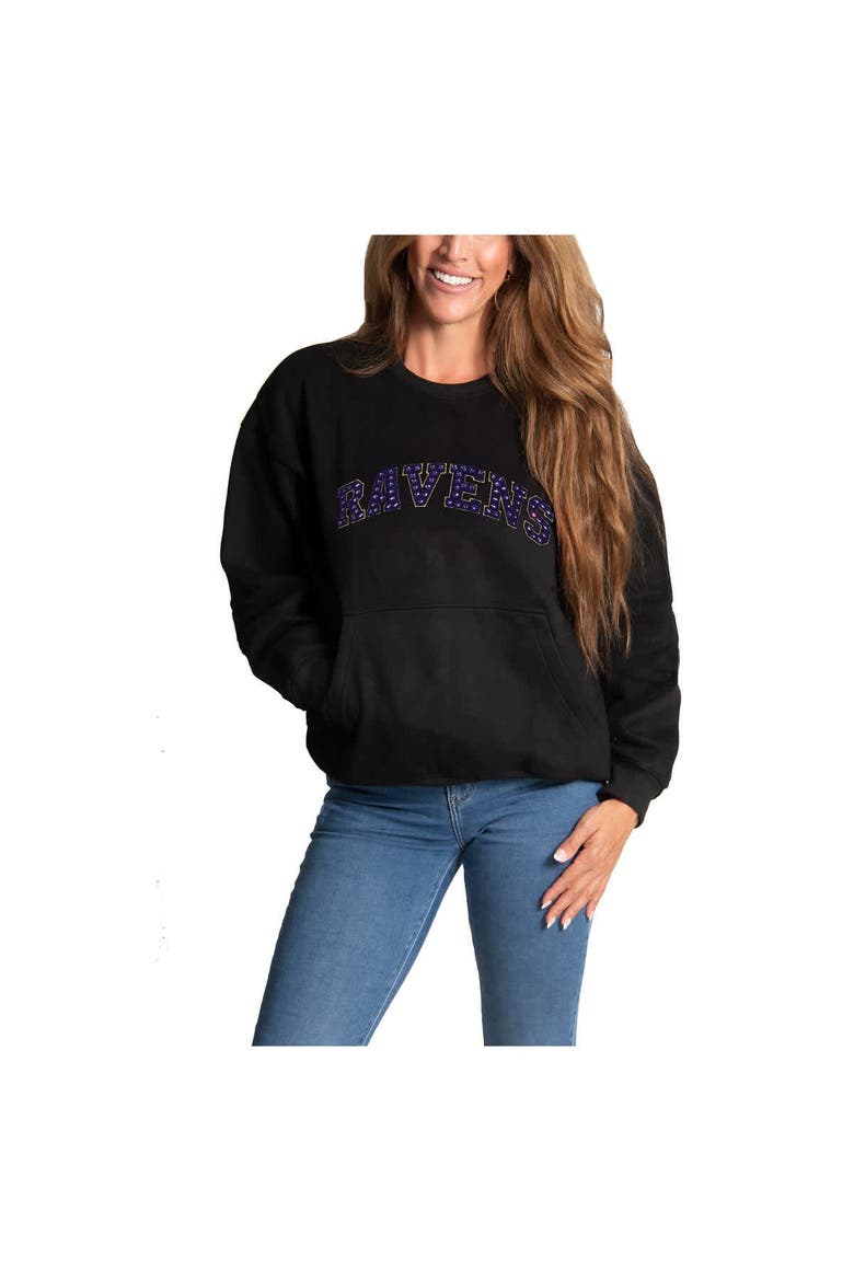 Women's Cuce Black Baltimore Ravens Chenille Jeweled Sweatshirt, Alternate, color, Black