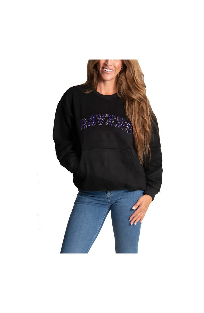 CUCE Women's Cuce Black Baltimore Ravens Chenille Jeweled Sweatshirt, Alternate, color, Black