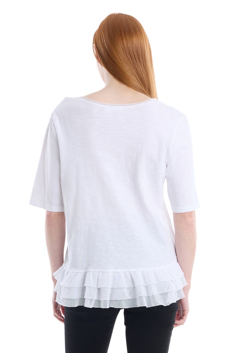 V-Neck Elbow Sleeve Mixed Media Tee, Alternate, color, White