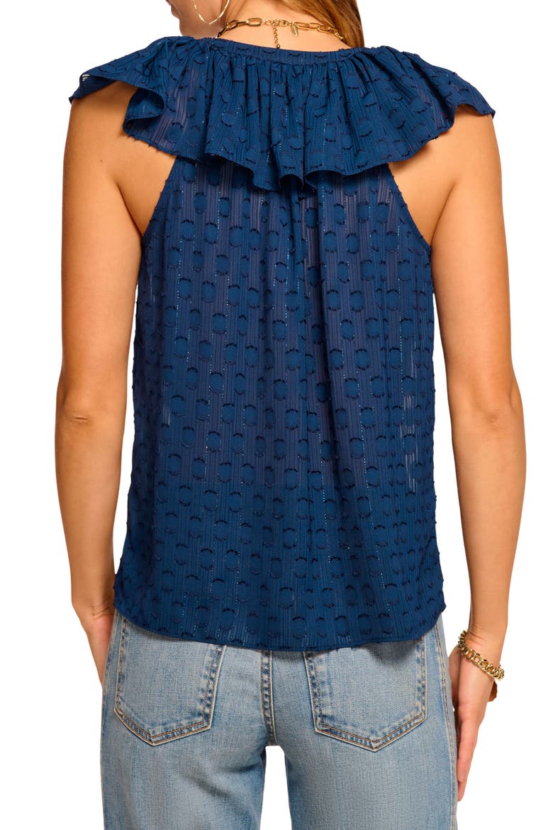 Silvia Clip Dot Ruffle Accent Button-Up Top, Alternate, color, SPRING NAVY DOT