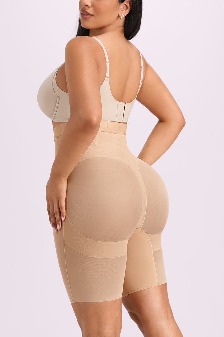 Mesh High Waist Compression Shorts, Alternate, color, Beige