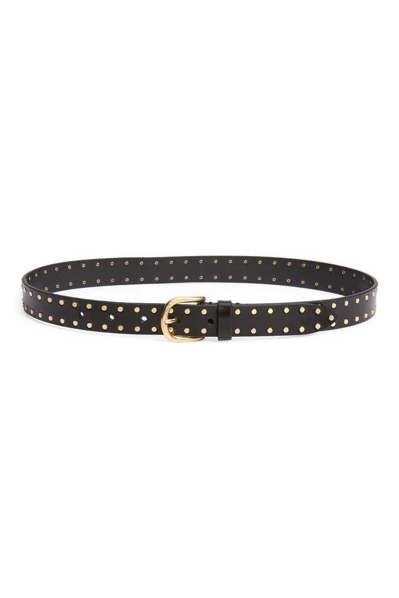 Zap Stud Leather Belt, Main, color, BLACK