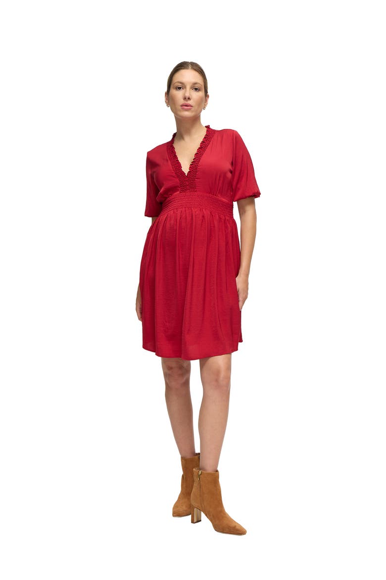 The V-Neck Vibe Mini Maternity Dress, Alternate, color, Red