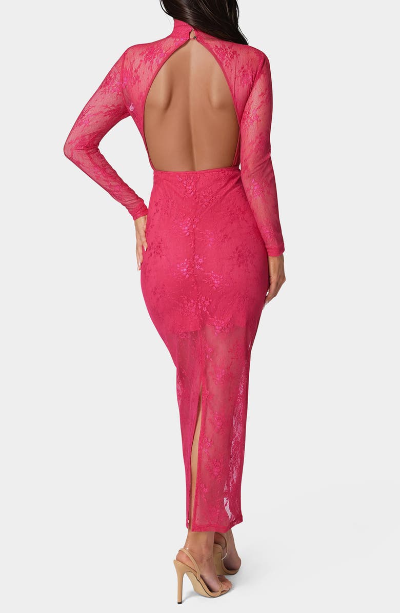 bebe Illusion Lace Long Sleeve Body-Con Dress, Alternate, color, Raspberry