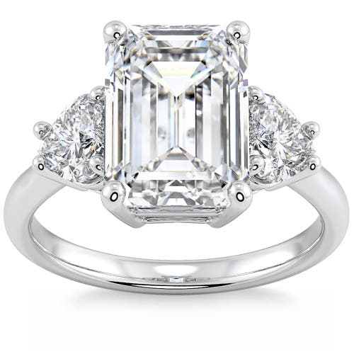 Bliss Diamond Certified 4 1/2ct Emerald & Heart 3-stone Diamond Ring 14k Gold Lab Grown In 14k White Gold
