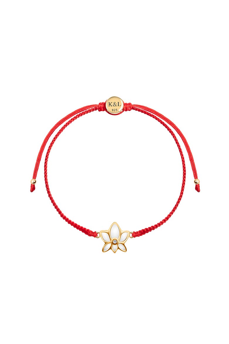 Obstacle Crusher Red String Lotus Charm Bracelet, Main, color, Red/White
