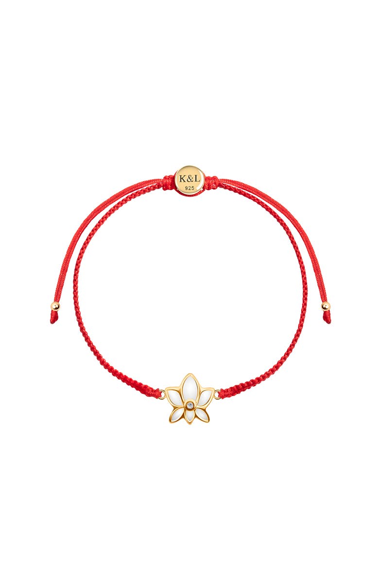 Karma and Luck Obstacle Crusher Red String Lotus Charm Bracelet, Main, color, Red/White