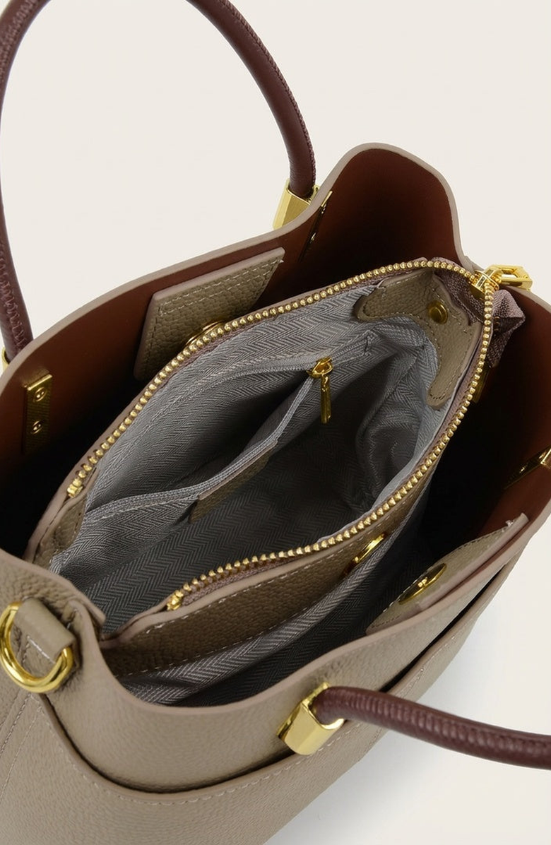 Modenaire Structured Leather Tote with Contrast Handles and Crossbody Strap, Alternate, color, Gold