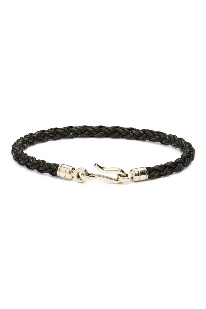 Twisted Braid Leather Bracelet, Main, color, BLACK