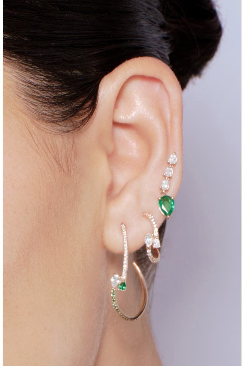 14K Gold Curved Diamond Pear Huggie Hoop Earrings, Alternate, color, YELLOW GOLD