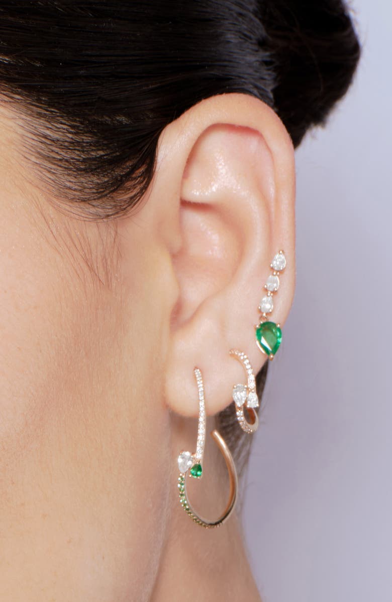 LANA 14K Gold Curved Diamond Pear Huggie Hoop Earrings, Alternate, color, Yellow Gold