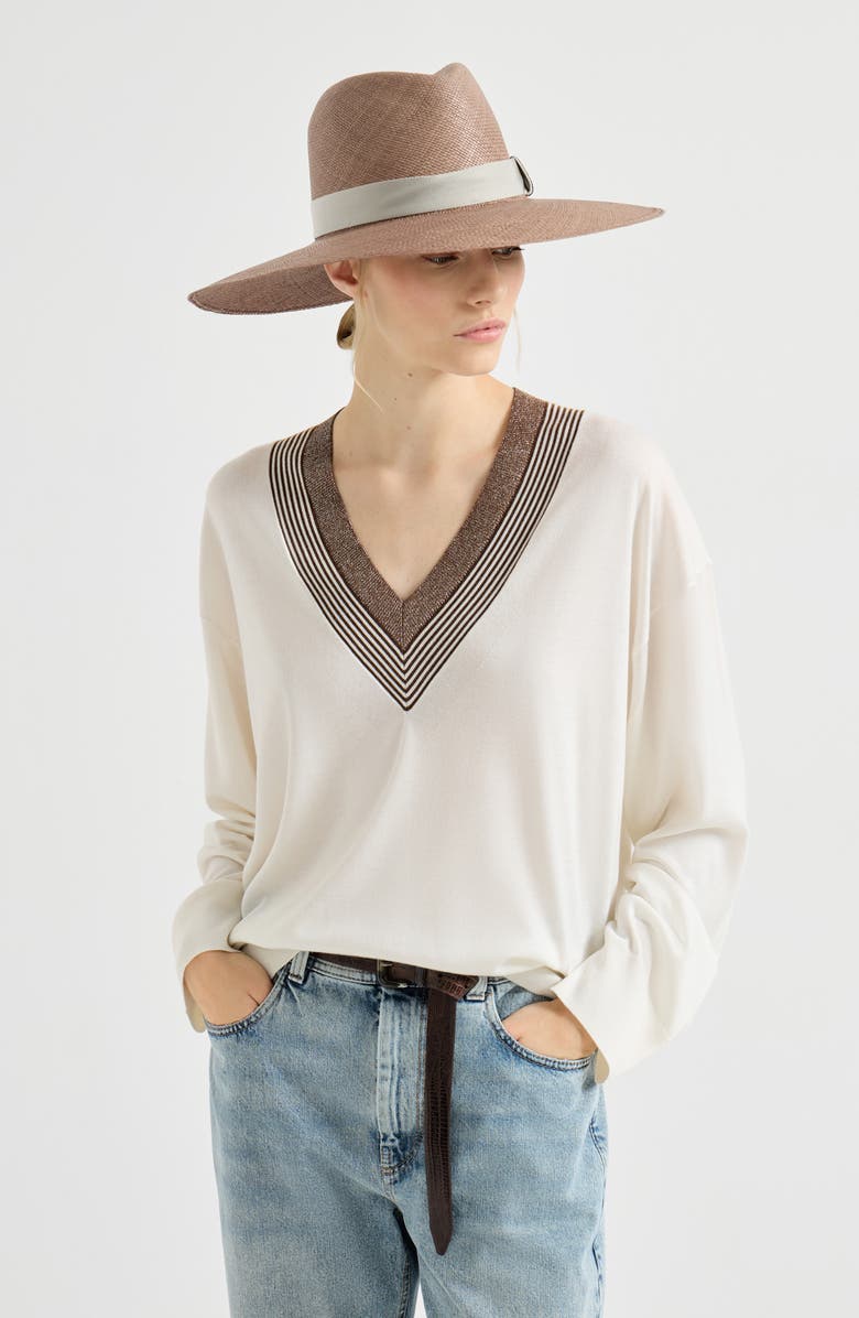 Brunello Cucinelli Cashmere and silk lightweight sweater, Alternate, color, White