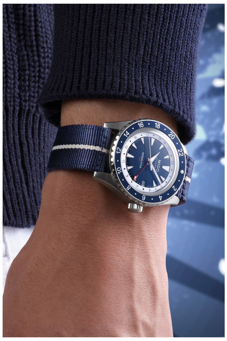 Ocean Star GMT Automatic Bracelet Watch, 40.5mm, Alternate, color, SILVER/ BLUE