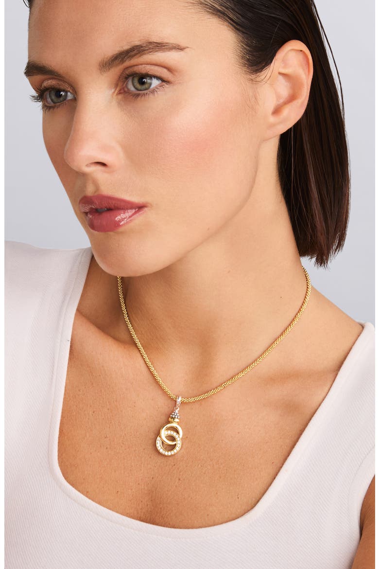 Signature Caviar Two-Tone Interlocking Diamond Pendant Necklace, Alternate, color, TWO-TONE