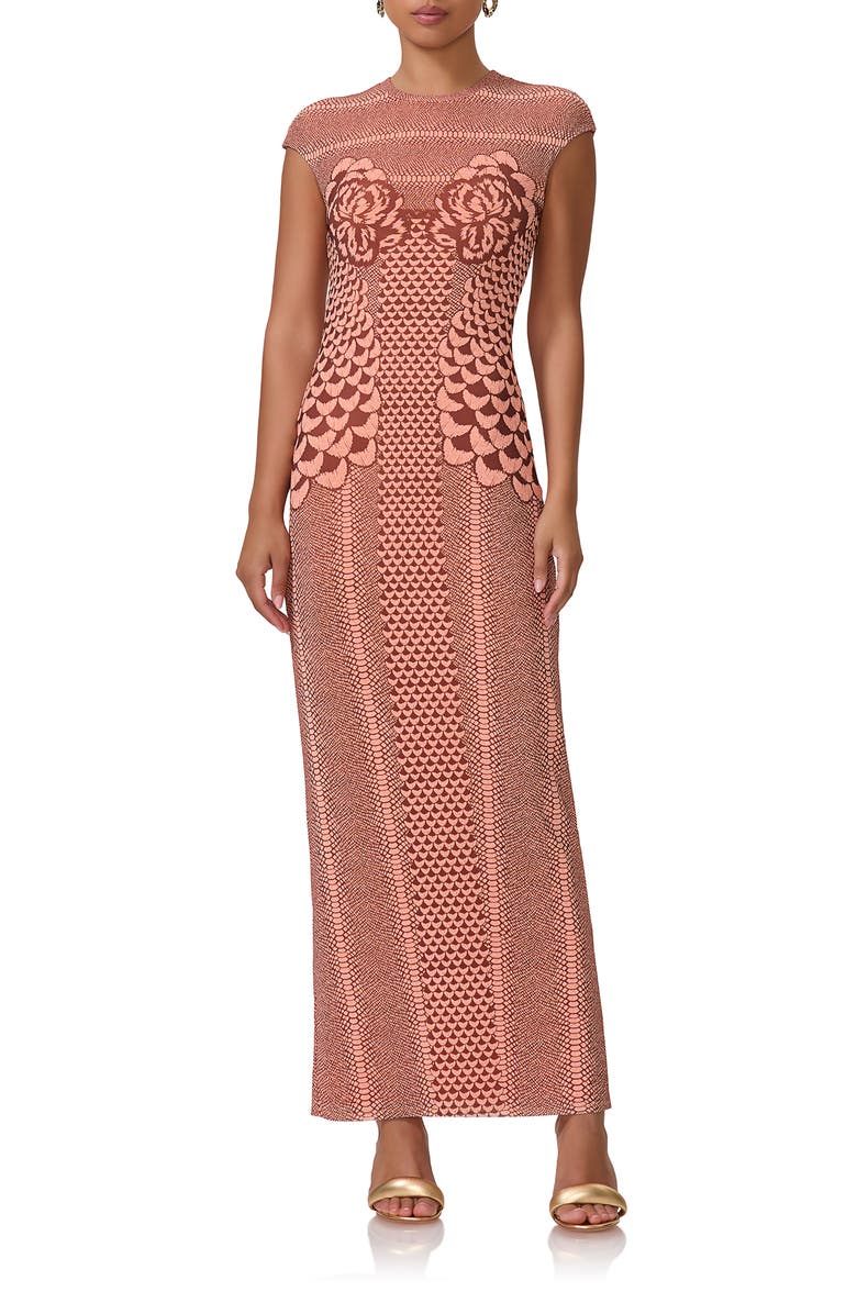 AFRM Cody Print Cap Sleeve Mesh Maxi Dress, Main, color, Peach Petal