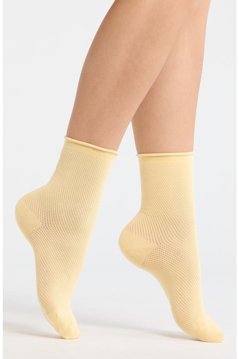 Rivi Pointelle Knit Crew Socks, Main, color, YELLOW