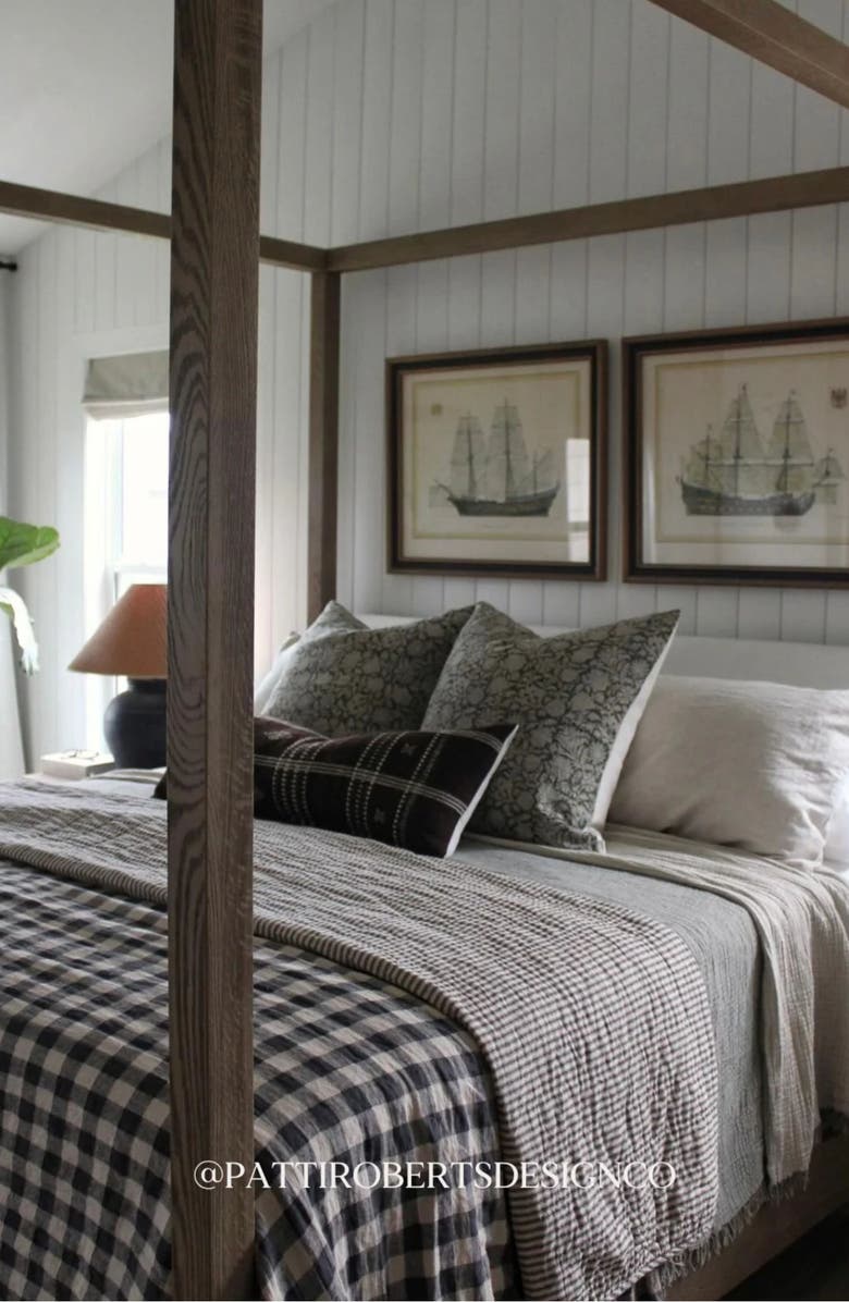 Linen & James Sienna Dark Olive Floral Handblock Pillow Cover, Alternate, color, Dark Olive