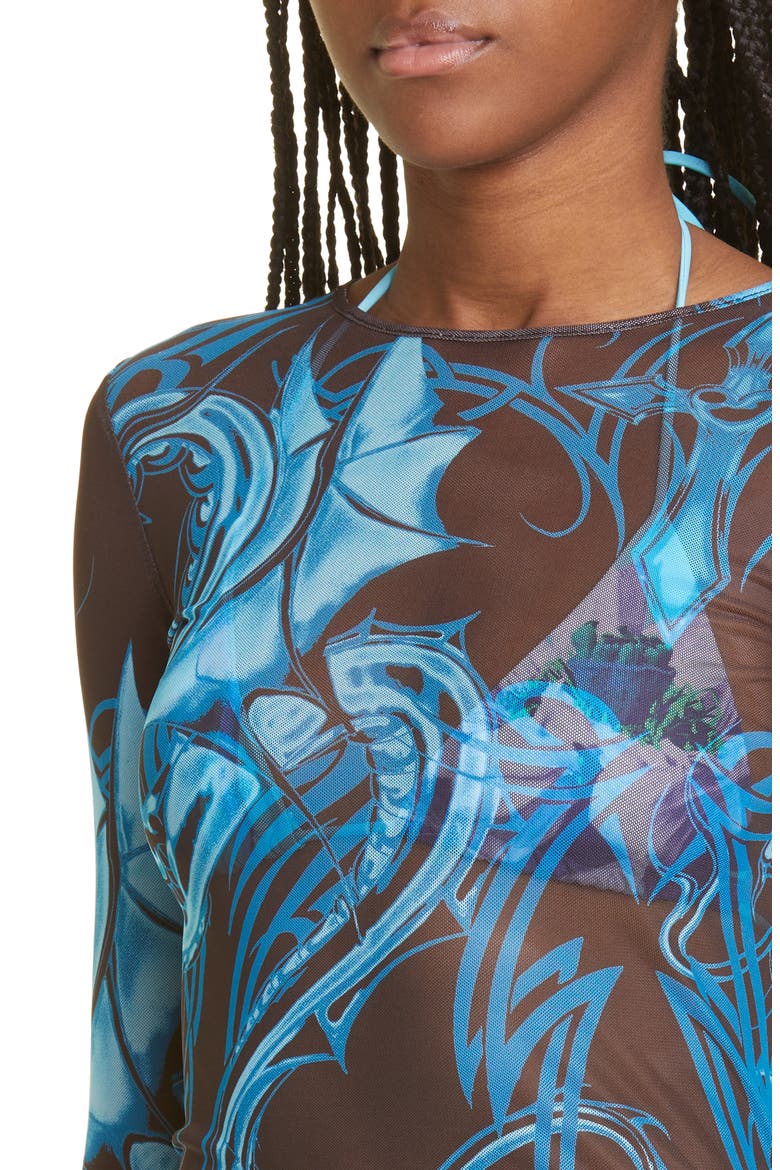 Tattoo Print Long Sleeve Mesh T-Shirt, Alternate, color, TATTOO-BLUE