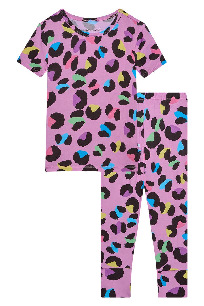 Electric Leopard Fitted Two-Piece Pajamas, Main, color, OPEN PURPLE