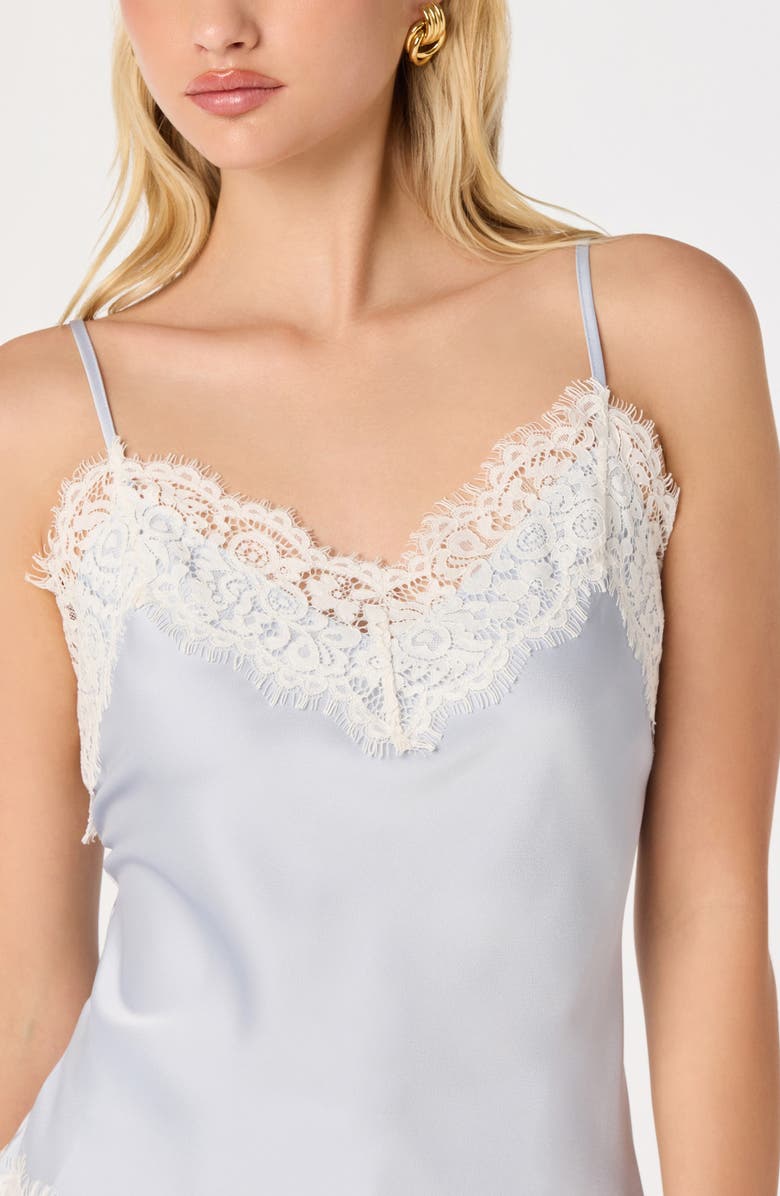 ASTR the Label Analise Lace Trim Asymmetric Satin Camisole, Alternate, color, Light Blue
