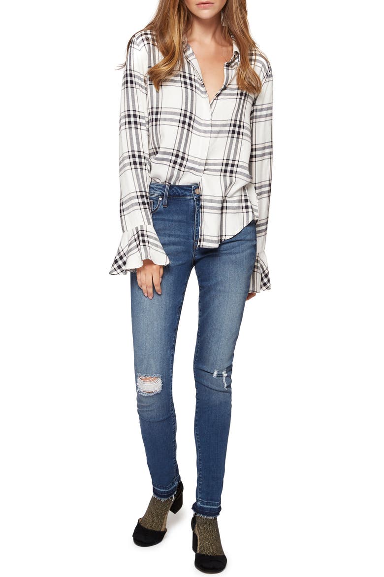 Nightscape Plaid Ruffle Cuff Shirt, Alternate, color, TOWN AND COUNTRY PLAID