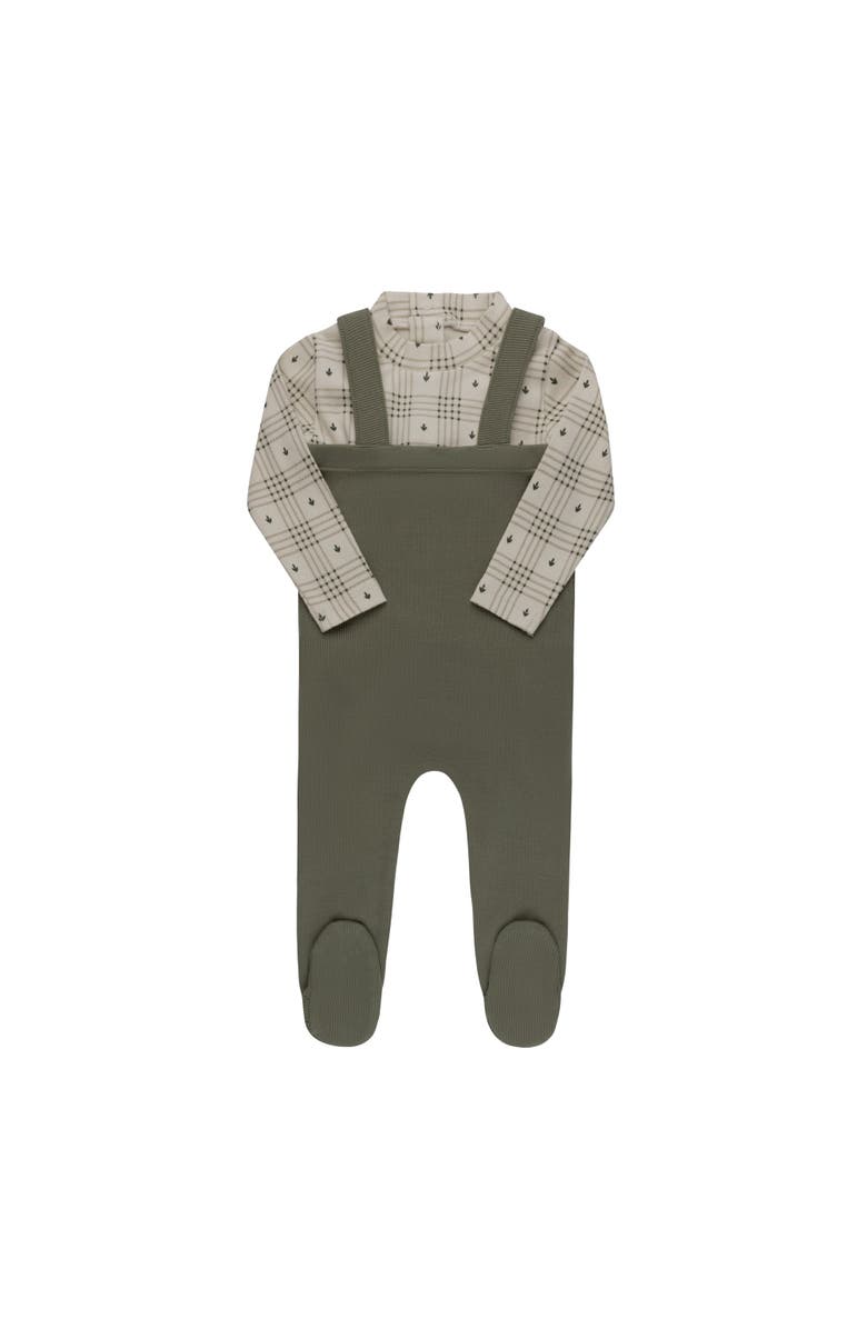 Ely's & Co. Cotton Floral Plaid Collection - Bodysuit + Overalls, Main, color, Tan