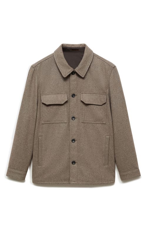 Mango Wool Blend Flannel Overshirt In Medium Brown