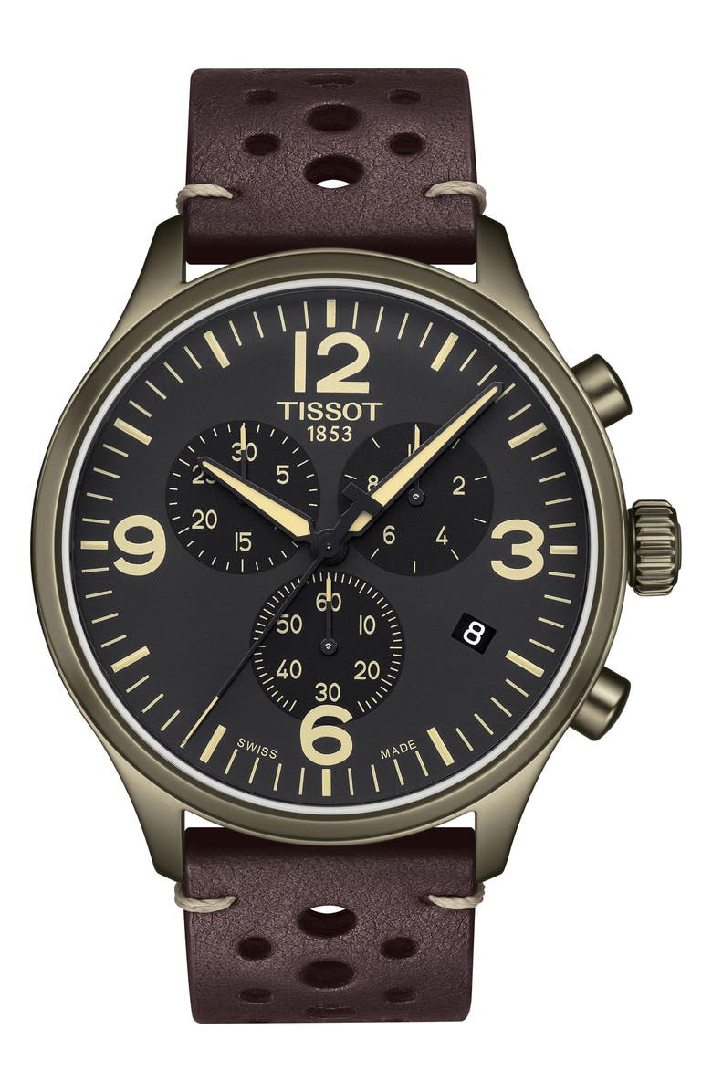 Tissot Chrono XL Leather Strap Chronograph Watch, 45mm, Main, color, 