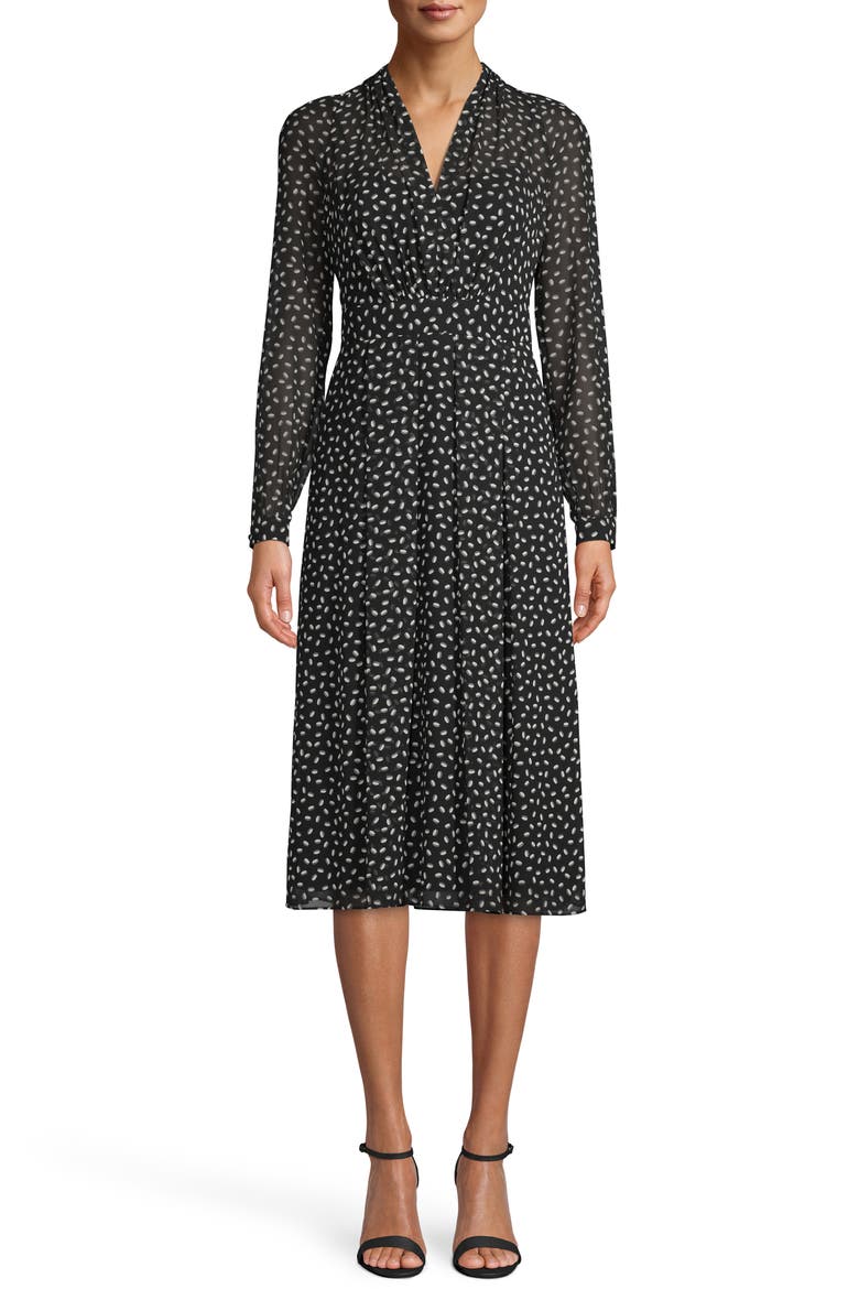 Scatter Print V-Neck Long Sleeve Midi Dress, Main, color, ANNE BLACK/ ANNE WHITE